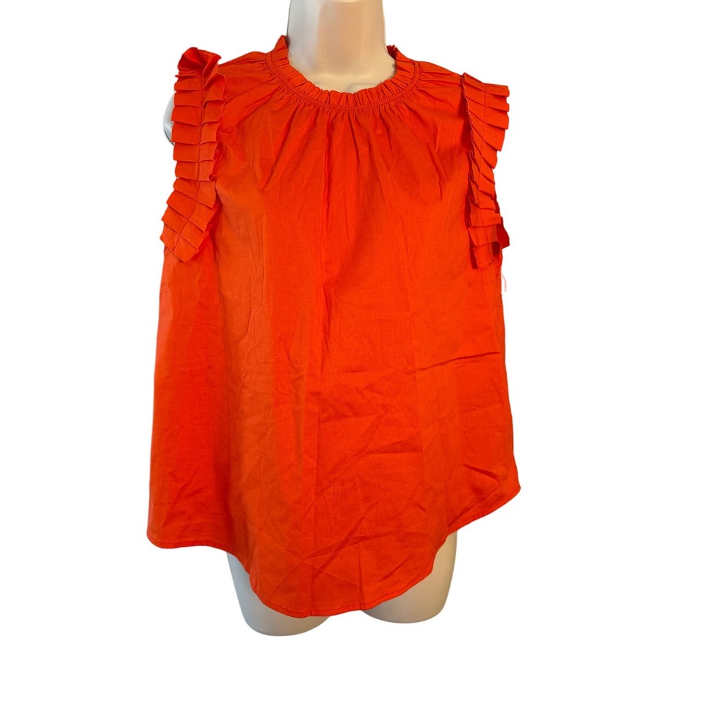 Time After Time Pleated Orange‎ Womens Sleeveless Blouse NWT Large